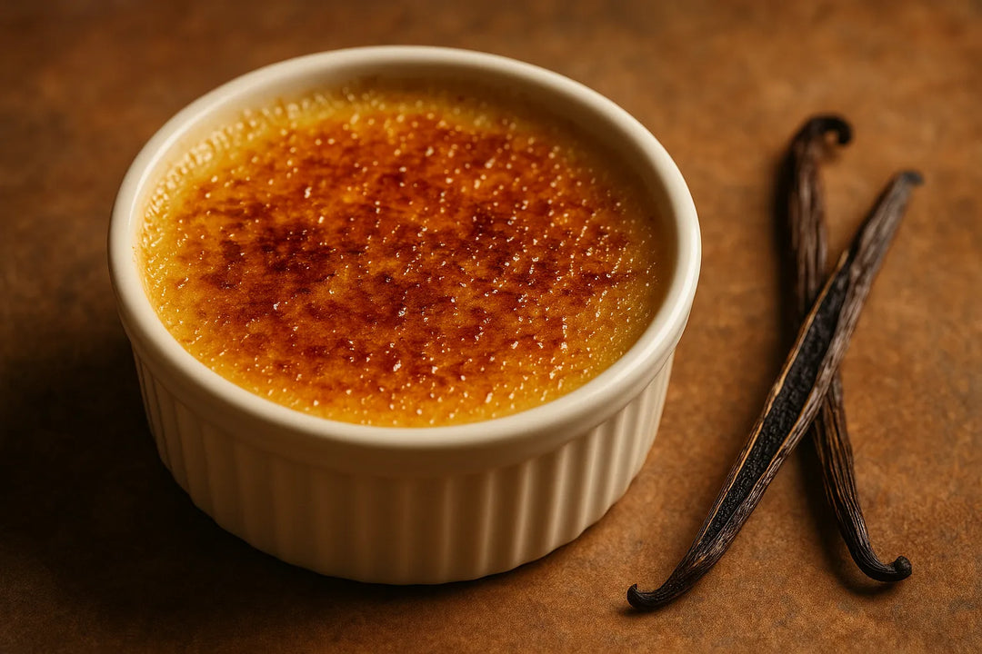 Crème Brûlée mit knuspriger Karamellkruste und Vanillepünktchen