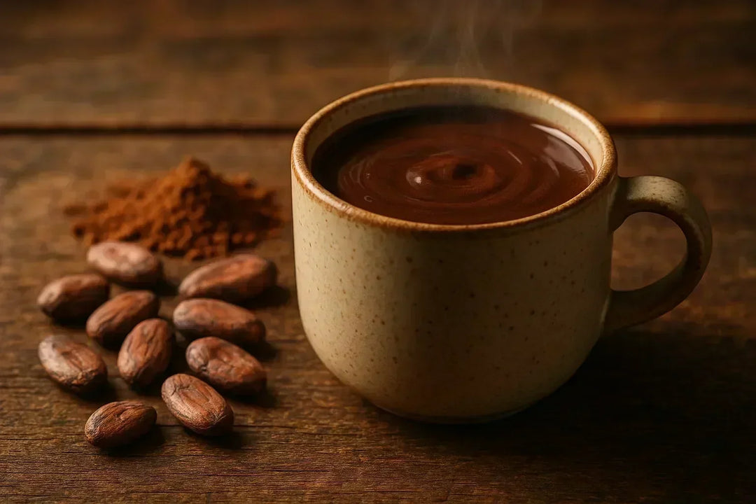 Heiße Trinkschokolade aus Rohkakao in einer Tasse
