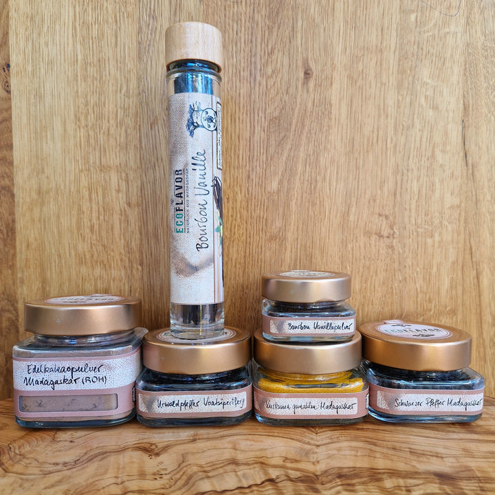 Probierset aus edlen Naturprodukten direkt von Kleinbauern in Madagaskar 
