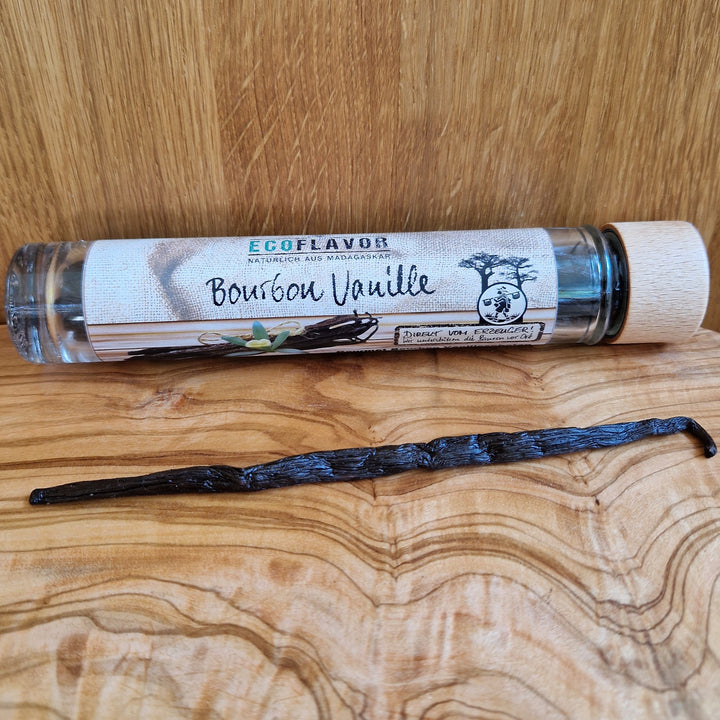 Glas mit 10 Bourbon Vanilleschoten aus Madagaskar – naturbelassen, aromatisch, direkt von Kleinbauern in Gourmetqualität
